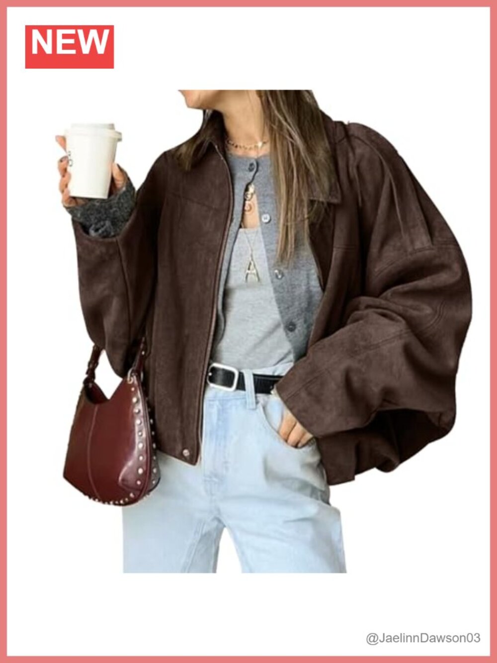 Faux Suede Bomber Jacket Zipper Pilot Coat Casual Oversized